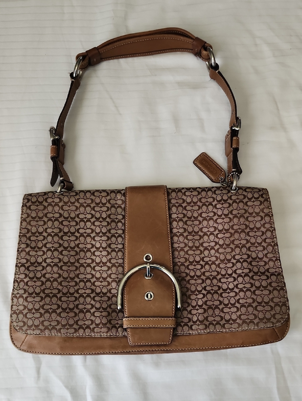 Coach Vintage Brown/Tan Signature Canvas Shoulder Bag with Leather Trim